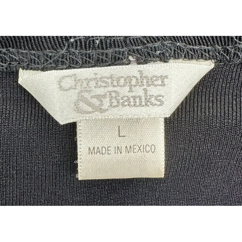 Christopher & Banks Womens Top Skirt Set Large Black Metallic Floral Travel Knit_2